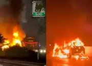 Mobil Terbakar di Tol Jagorawi KM 28, Kobaran Api Tinggi Picu Kepanikan Pengendara