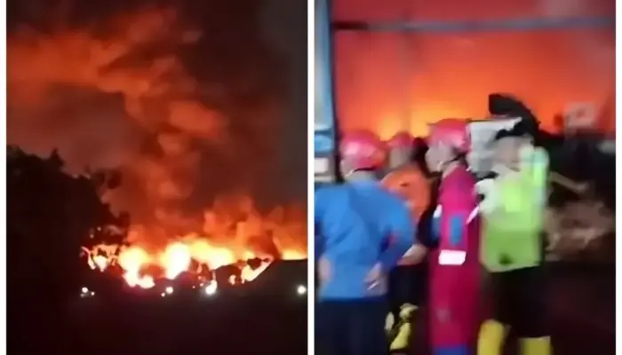 Kebakaran Hebat Landa Pabrik PT SAS Kreasindo Utama di Pantura Tegal, Gudang Produksi Ludes Terbakar