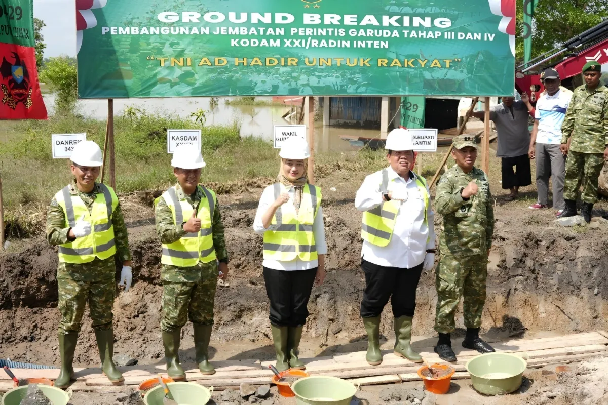 Pembangunan Jembatan Garuda Kalipasir di Lampung Timur Dimulai, Jihan Nurlela Apresiasi TNI AD