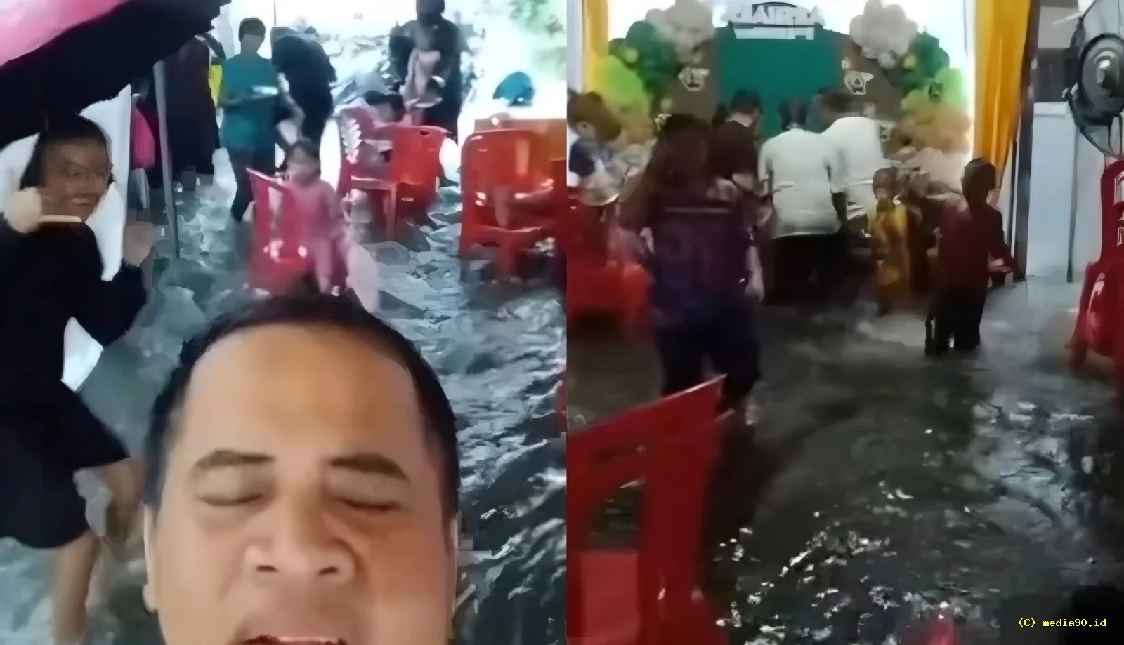 Acara Hajatan di Depok Tergenang Banjir, Anak-anak Tak Mau Ketinggalan Berenang