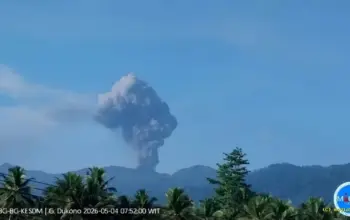 Erupsi Gunung Dukono 4 Mei 2026 Masih Berlanjut, Kolom Abu Capai 1.400 Meter