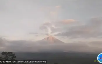 Erupsi Terkini Gunung Semeru 4 Mei 2026, Kolom Abu 500 Meter Bergerak ke Arah Barat