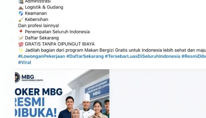 Awas Tertipu! Lowongan Kerja Program MBG 2026 di Facebook Diduga Mengarah ke Situs Mencurigakan